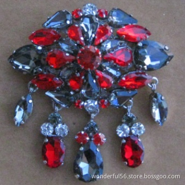 large multi-colour diamante rhinestone crystal brooch tear drops